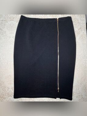 Ultra Teeze Black Zip-Front Ribbed Pencil Skirt 1X